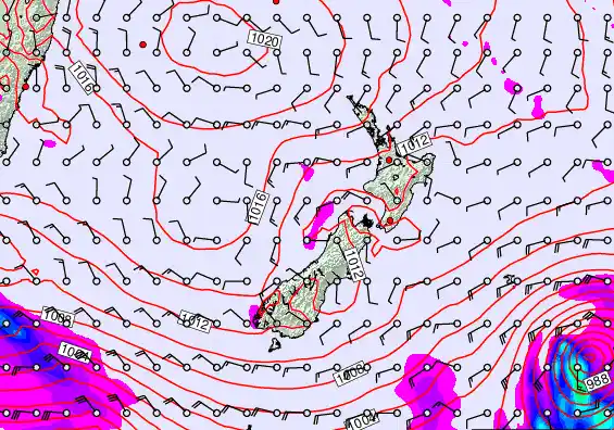 New Zealand forecast chart for Thursday, February 19th, 2026 at 12:00 PM