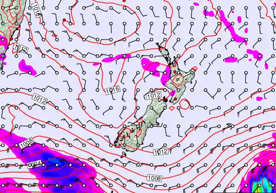 New Zealand forecast chart for Thursday, February 19th, 2026 at 6:00 PM