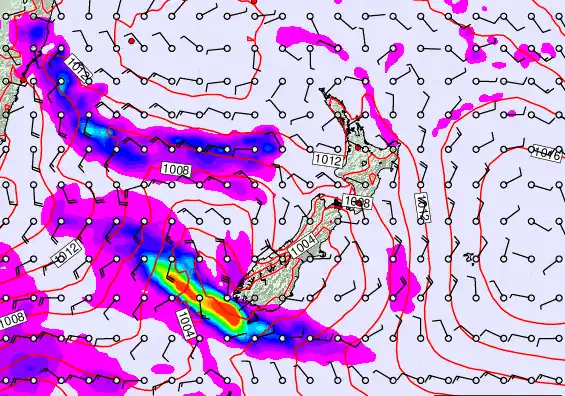New Zealand forecast chart for Saturday, February 21st, 2026 at 12:00 AM