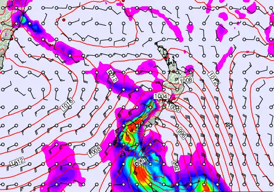 New Zealand forecast chart for Saturday, February 21st, 2026 at 12:00 PM