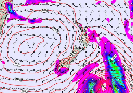 New Zealand forecast chart for Sunday, February 22nd, 2026 at 6:00 AM
