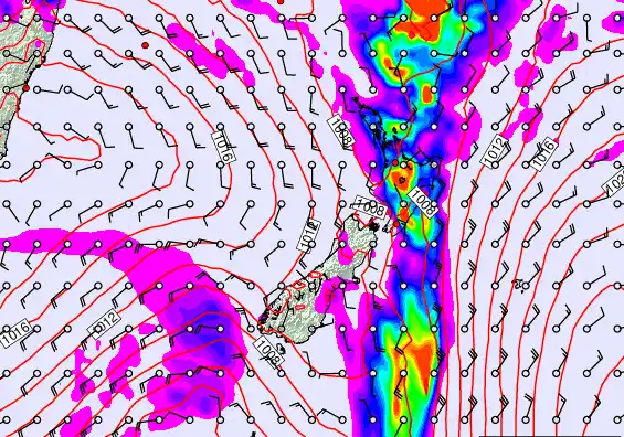 New Zealand forecast chart for Friday, February 13th, 2026 at 12:00 PM
