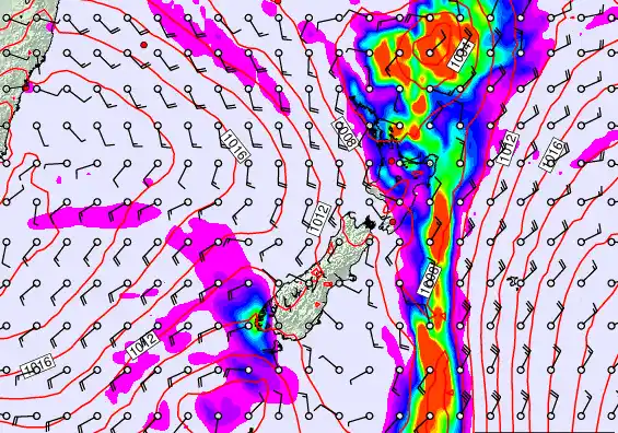 New Zealand forecast chart for Friday, February 13th, 2026 at 6:00 PM