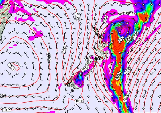 New Zealand forecast chart for Saturday, February 14th, 2026 at 12:00 PM