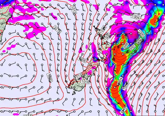 New Zealand forecast chart for Saturday, February 14th, 2026 at 6:00 PM