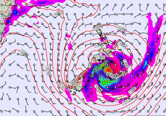 New Zealand forecast chart for Monday, February 16th, 2026 at 12:00 AM