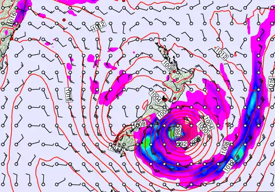 New Zealand forecast chart for Monday, February 16th, 2026 at 12:00 PM