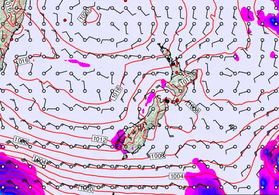 New Zealand forecast chart for Thursday, February 19th, 2026 at 12:00 PM