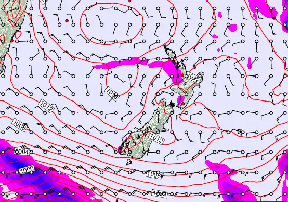 New Zealand forecast chart for Thursday, February 19th, 2026 at 6:00 PM