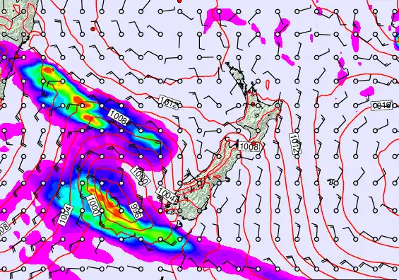 New Zealand forecast chart for Saturday, February 21st, 2026 at 12:00 AM