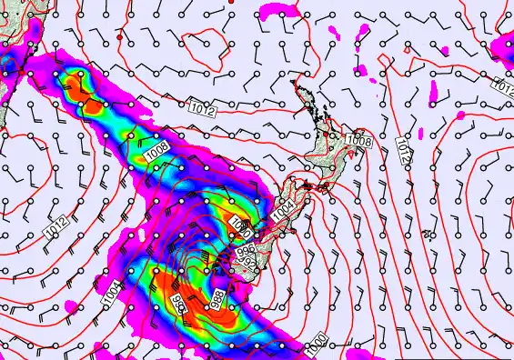 New Zealand forecast chart for Saturday, February 21st, 2026 at 6:00 AM