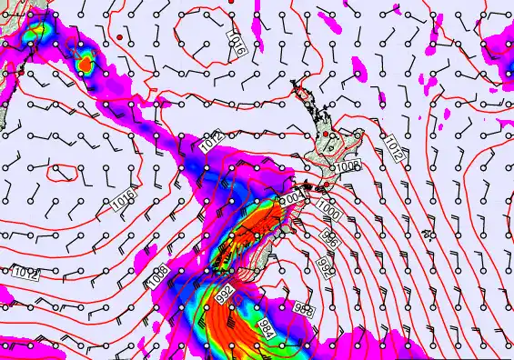 New Zealand forecast chart for Saturday, February 21st, 2026 at 12:00 PM