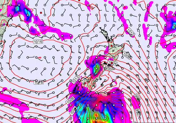 New Zealand forecast chart for Saturday, February 21st, 2026 at 6:00 PM