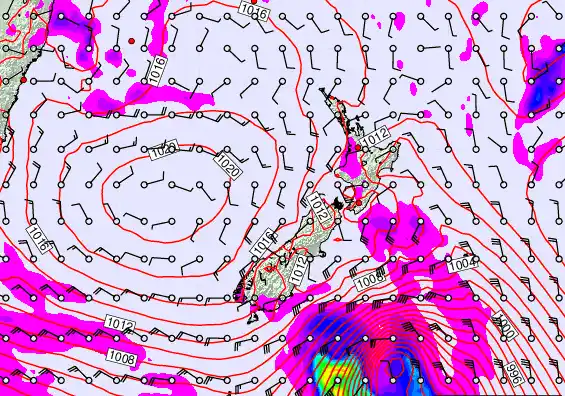 New Zealand forecast chart for Sunday, February 22nd, 2026 at 12:00 AM