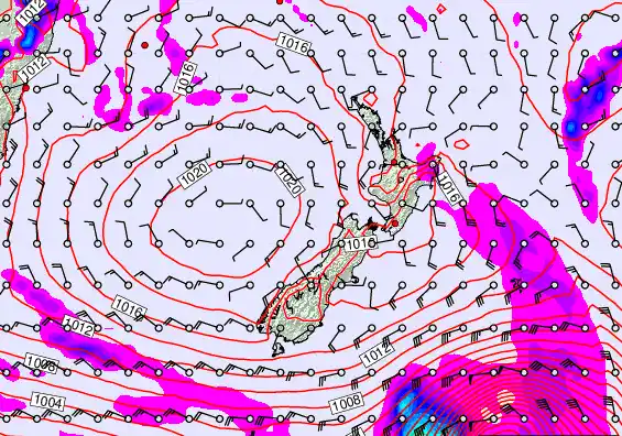 New Zealand forecast chart for Sunday, February 22nd, 2026 at 6:00 AM