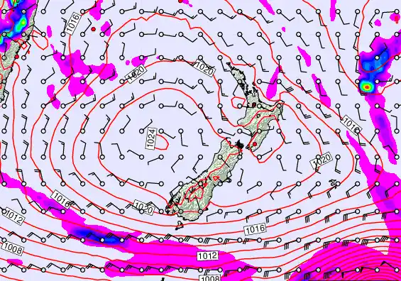 New Zealand forecast chart for Sunday, February 22nd, 2026 at 12:00 PM