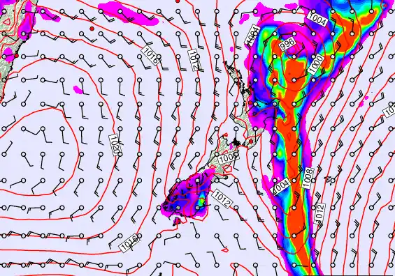 New Zealand forecast chart for Saturday, February 14th, 2026 at 6:00 AM
