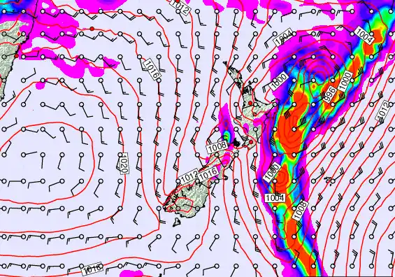 New Zealand forecast chart for Saturday, February 14th, 2026 at 6:00 PM