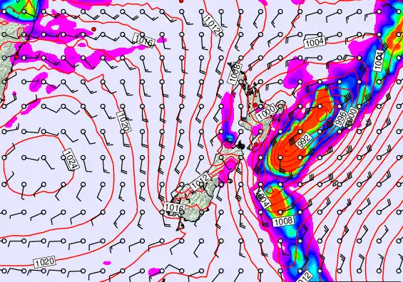 New Zealand forecast chart for Sunday, February 15th, 2026 at 12:00 AM
