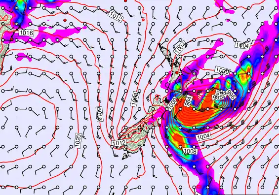 New Zealand forecast chart for Sunday, February 15th, 2026 at 6:00 AM