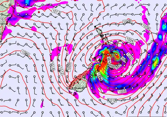 New Zealand forecast chart for Sunday, February 15th, 2026 at 6:00 PM