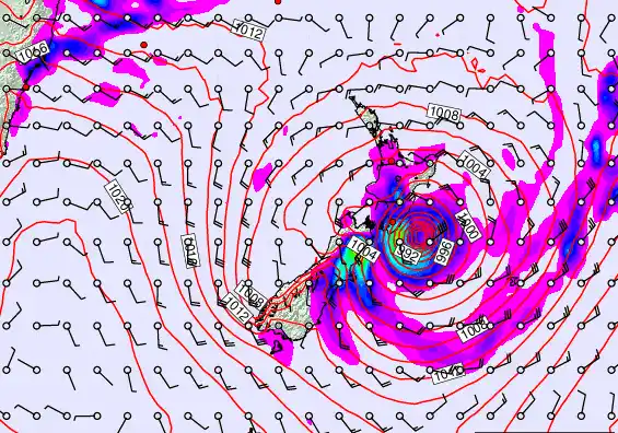 New Zealand forecast chart for Monday, February 16th, 2026 at 12:00 AM