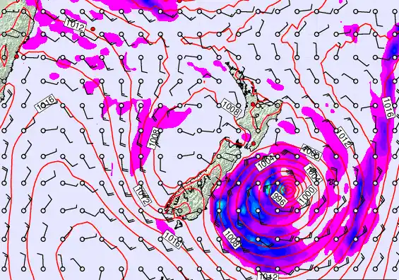 New Zealand forecast chart for Monday, February 16th, 2026 at 6:00 PM