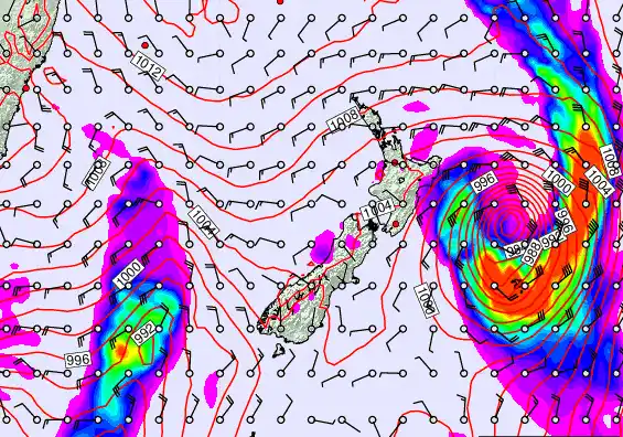 New Zealand forecast chart for Wednesday, February 18th, 2026 at 12:00 PM