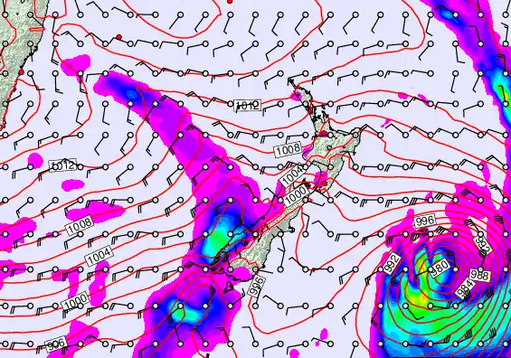 New Zealand forecast chart for Thursday, February 19th, 2026 at 12:00 AM