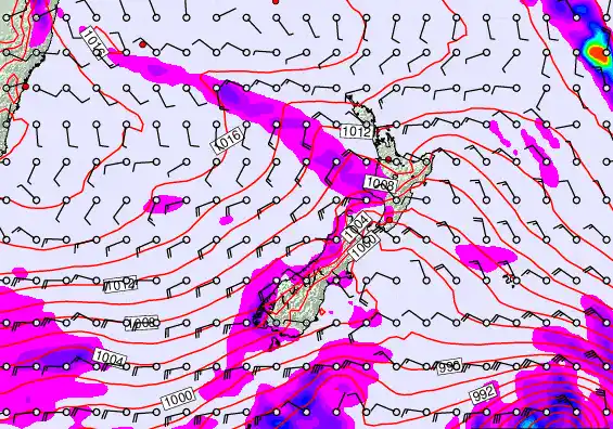 New Zealand forecast chart for Thursday, February 19th, 2026 at 12:00 PM