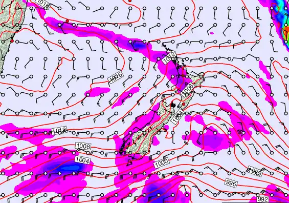 New Zealand forecast chart for Thursday, February 19th, 2026 at 6:00 PM