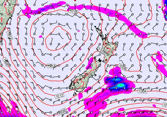 New Zealand forecast chart for Friday, February 20th, 2026 at 6:00 PM