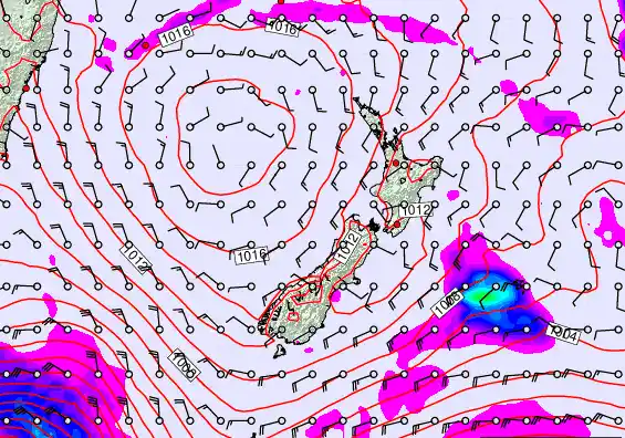 New Zealand forecast chart for Saturday, February 21st, 2026 at 12:00 AM
