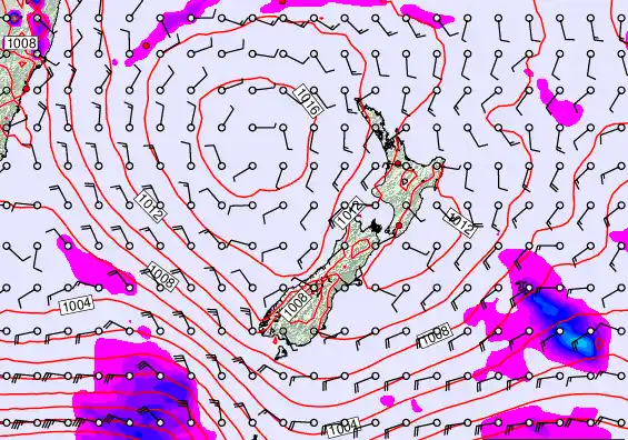 New Zealand forecast chart for Saturday, February 21st, 2026 at 6:00 AM