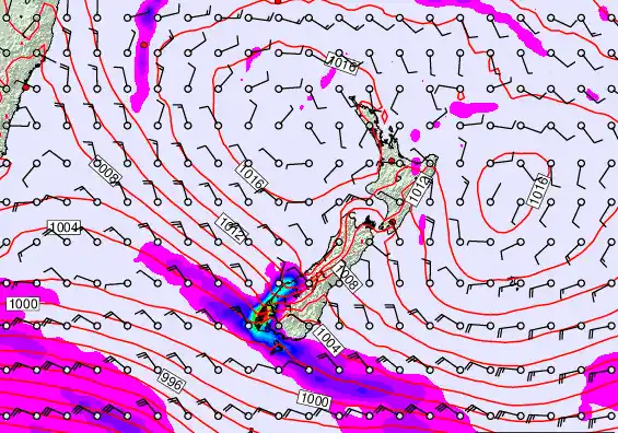 New Zealand forecast chart for Sunday, February 22nd, 2026 at 12:00 AM