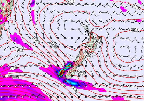 New Zealand forecast chart for Sunday, February 22nd, 2026 at 6:00 AM