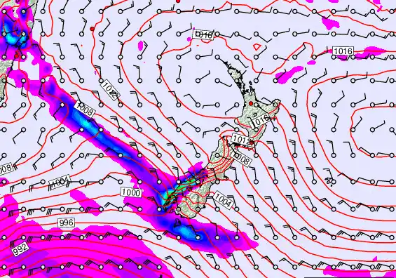 New Zealand forecast chart for Sunday, February 22nd, 2026 at 12:00 PM