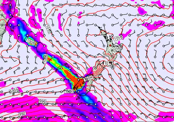 New Zealand forecast chart for Sunday, February 22nd, 2026 at 6:00 PM