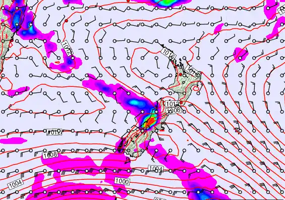 New Zealand forecast chart for Monday, February 23rd, 2026 at 6:00 AM