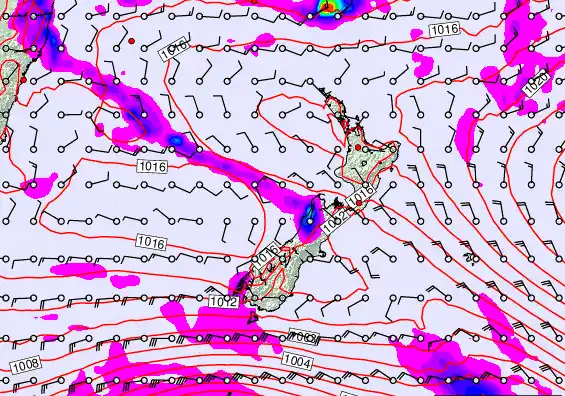 New Zealand forecast chart for Monday, February 23rd, 2026 at 12:00 PM