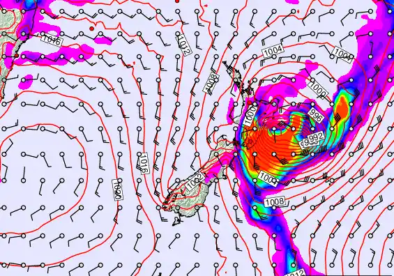 New Zealand forecast chart for Sunday, February 15th, 2026 at 6:00 AM
