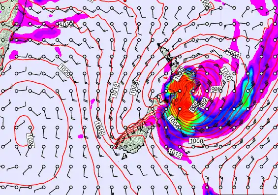 New Zealand forecast chart for Sunday, February 15th, 2026 at 12:00 PM