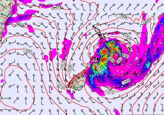 New Zealand forecast chart for Sunday, February 15th, 2026 at 6:00 PM