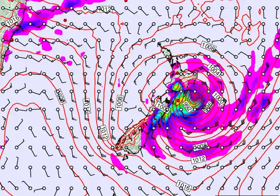 New Zealand forecast chart for Monday, February 16th, 2026 at 12:00 AM