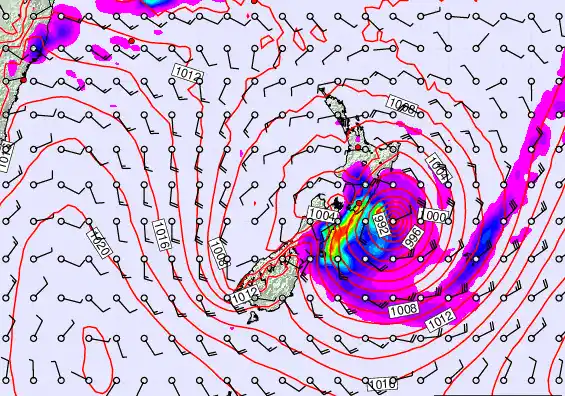 New Zealand forecast chart for Monday, February 16th, 2026 at 6:00 AM