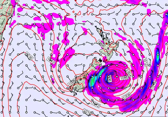 New Zealand forecast chart for Monday, February 16th, 2026 at 6:00 PM
