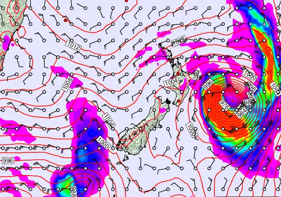 New Zealand forecast chart for Wednesday, February 18th, 2026 at 12:00 PM