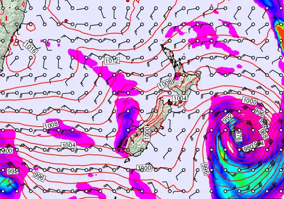 New Zealand forecast chart for Thursday, February 19th, 2026 at 12:00 AM