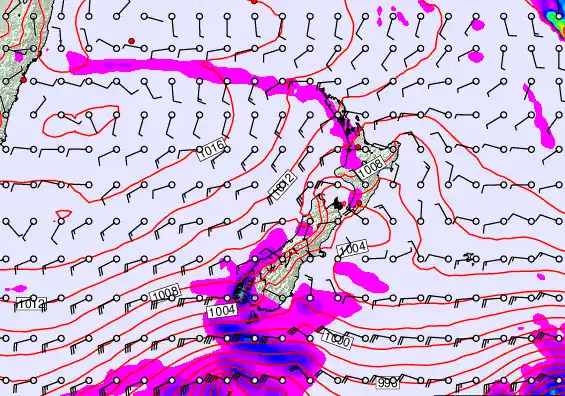 New Zealand forecast chart for Thursday, February 19th, 2026 at 6:00 PM