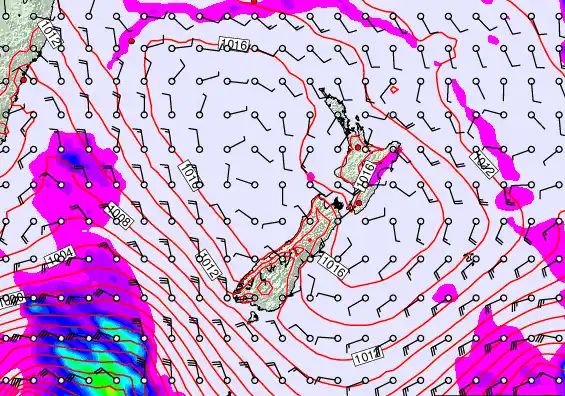 New Zealand forecast chart for Saturday, February 21st, 2026 at 12:00 AM